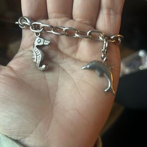 Silver Charm Bracelet with Seahorse and Dolphin